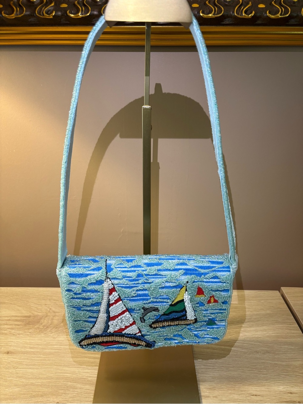 NWT viral Beaded Sailboat Shoulder Bag in Light Blue